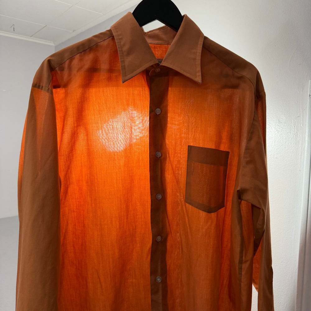 Vintage Sears Dress Shirt Mens 17-33 Orange Perma-Prest Long Sleeve 60s 70s Thin